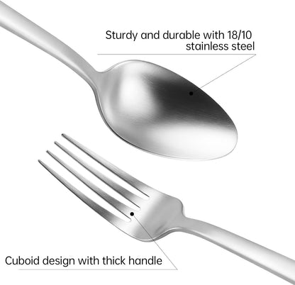Stainless Steel Flatware Set Hand Forged 18/10 Silverware Set Cutlery Set Silver Cuboid Handle Matte Finished 20 Pieces Service for 4