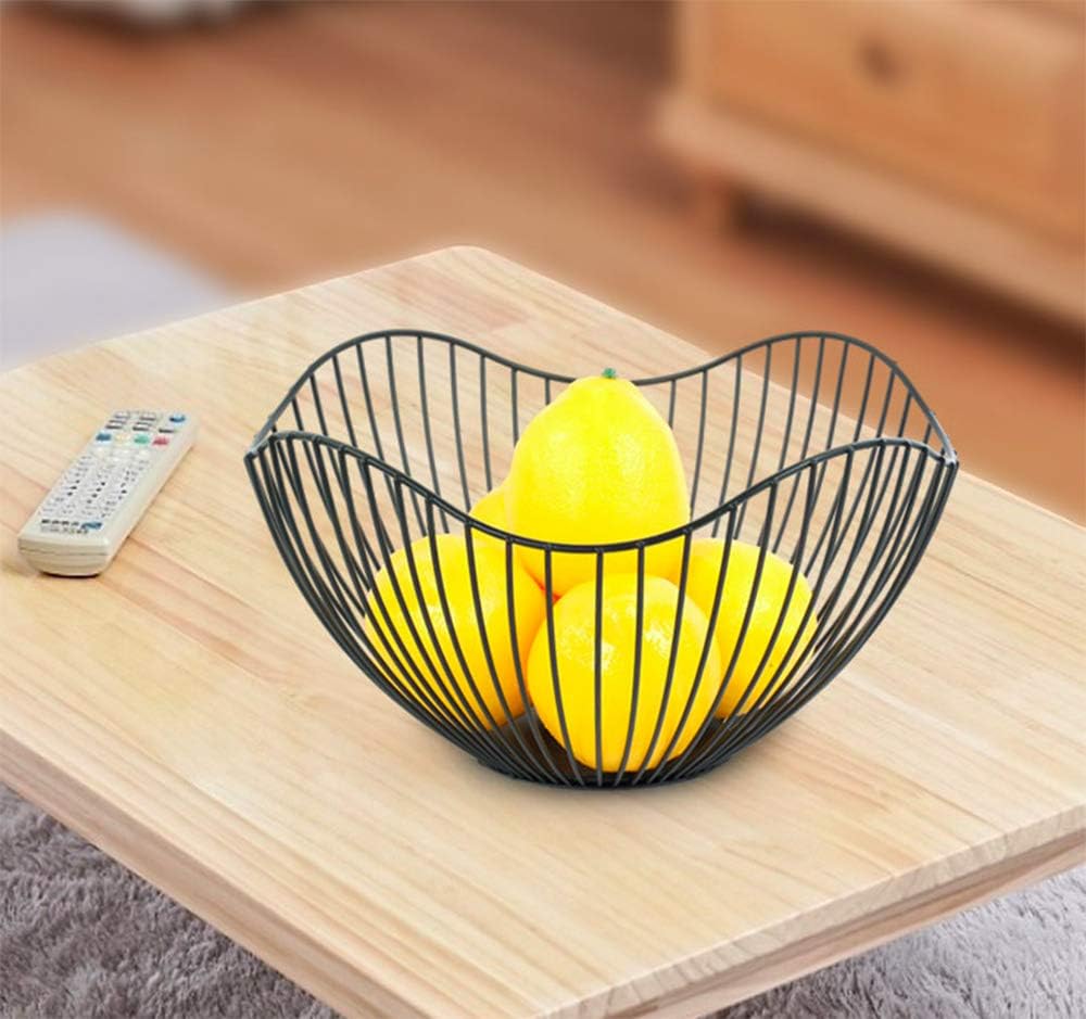 Fruit Basket for Kitchen Counter, 10 Inches Mordern Black Metal Wire Produce Bowl for Fruit Vegetable (Curve)