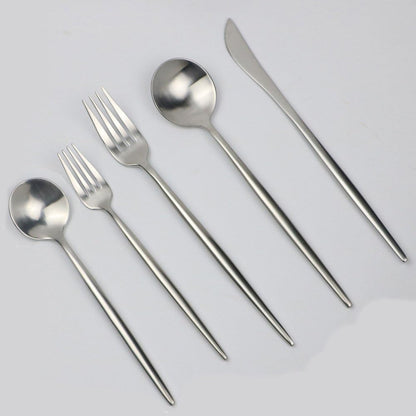 5-Pieces Luxury Silver 18/10 Stainless Steel Flatware Set, Matte Finish, Service for 1
