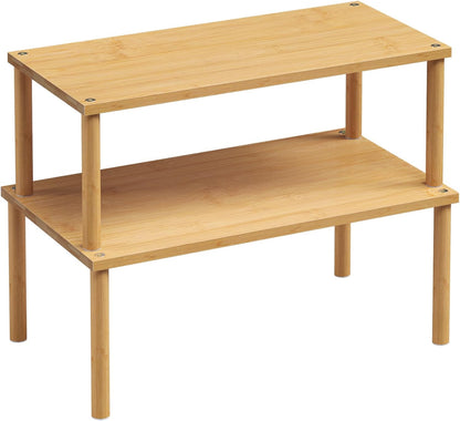 Cabinet Organizer Shelf(Set of 2),Kitchen Counter Shelves,Bamboo Stackable Expandable Spice Rack Countertop(Large)