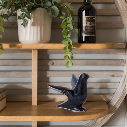 Modern Black Ceramic Bird Figurine – 5.1in Bird Statue for Home Decor Shelf or Table – Small Animal Sculpture Gift, Bird Room Decor, Bird Ornaments, Black Decor Accents