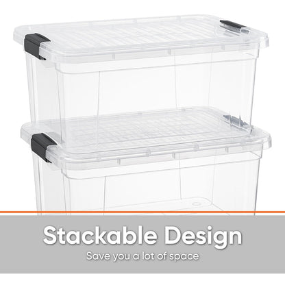 Superio Storage Bins with Lids- 5 Pack, 1.85 Qt Clear Boxes for Organizing, Stackable Plastic