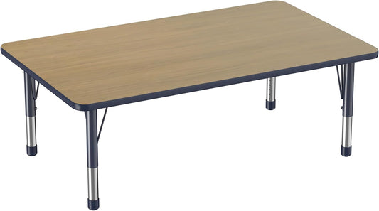 FDP Rectangle (36 x 60 inch) Classroom Table with Adjustable Chunky Toddler Legs (15-24 in); Preschool, Kinder and Daycare Furniture - Pasadena Oak Top/Navy Edge and Legs
