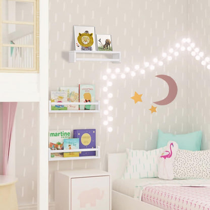 AZSKY Floating Bookshelf for Kids Room White Nursery Shelves Picture Ledge Wall Shelves for Bathroom Decor Kitchen Spice Rack Book Shelf Photo Organizer for Baby Nursery Décor 16 Inch Set of 3