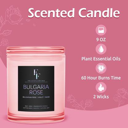Bulgaria Rose Scented Candle, 2-Wick Luxury Soy Wax Candle, 9 oz Aromatherapy Candle Home Fragrance Candles Gift