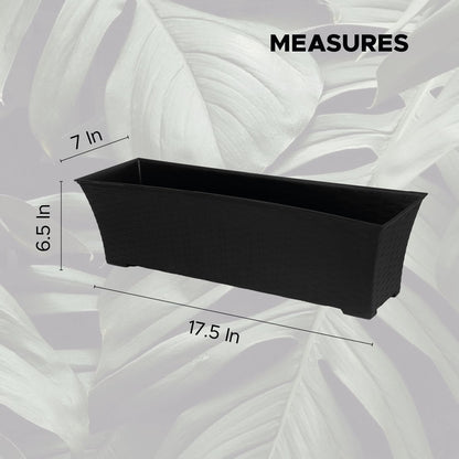 Elly Décor Set of 2 18x8 Rectangular Modern, Resistant and Self Watering Planter with Rattan-Like Finish, 18", Gray