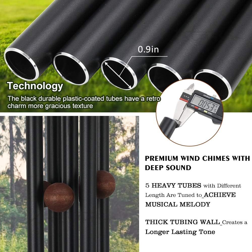 Astarin Wind Chimes Outdoor Deep Tone, Memorial Wind Chimes Outdoor, Gifts for Housewarming/ Mother Day/ Christmas, Outdoor Decor for Patio, Garden, Yard, Home (36 Inch Black Wind Chime)