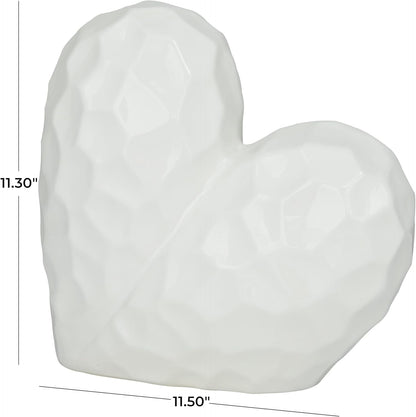 Deco 79 Porcelain Ceramic Heart Decorative Sculpture Dimensional Angled Origami Inspired Home Decor Statue, Accent Figurine 12" x 6" x 11", White
