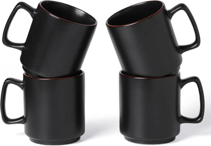 famiware Coffee Mugs Set of 4, Nebula 14oz Coffee Mugs, Ceramic Cup Set with Handle for Latte, Tea, Milk, Cappuccino, Cocoa, Matte Black