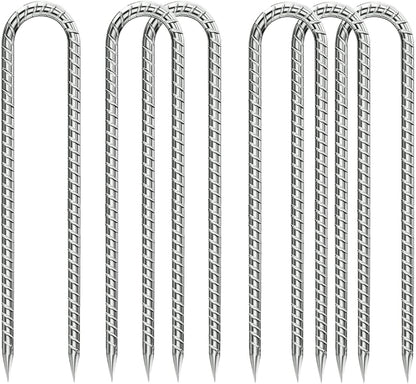 Ground-Stakes-Heavy-Duty-12 inch, U-Hook Rebar Stakes Galvanized Anti-Rust 6pcs Garden Stakes Metal Ground Anchors for Garden Dog Fence Chicken Coop Tent Trampoline Accessories Deer Fence