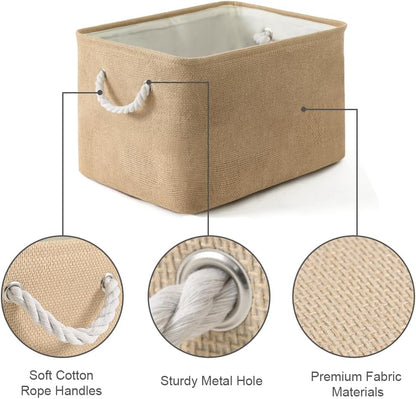 Organization and Storage Basket for Organizing - 17X15X12 inch 2 Pack Collapsible Baskets for Shelves, Fabric Storage Cubes with Rope, Storage Box for Cloth Decorative Gift (Beige)