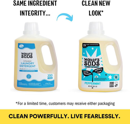 Molly's Suds Liquid Laundry Detergent | Clean Laundry Detergent Soap for Sensitive Skin | 2x Concentrated, High Efficiency (HE) | Peppermint - 100 Loads