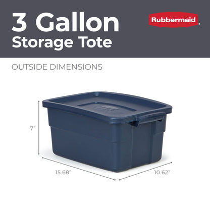 Rubbermaid Roughneck Tote 3 Gal, 6 Pack, Made in USA, Dark Indigo Metallic, Rugged Plastic