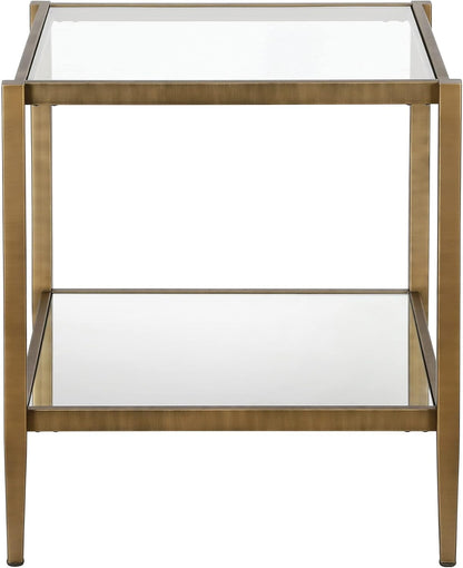 Henn&Hart 20" Wide Square Side Table with Mirror Shelf in Brass, Table for Living Room, Bedroom