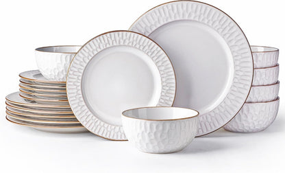 GBHOME Ceramic Dinnerware Sets,18 pcs Embossed Elegant Stoneware Plates and Bowls Sets, Housewarming Wedding Gift | Dishwasher & Microwave Safe | Dishes Set Service for 6