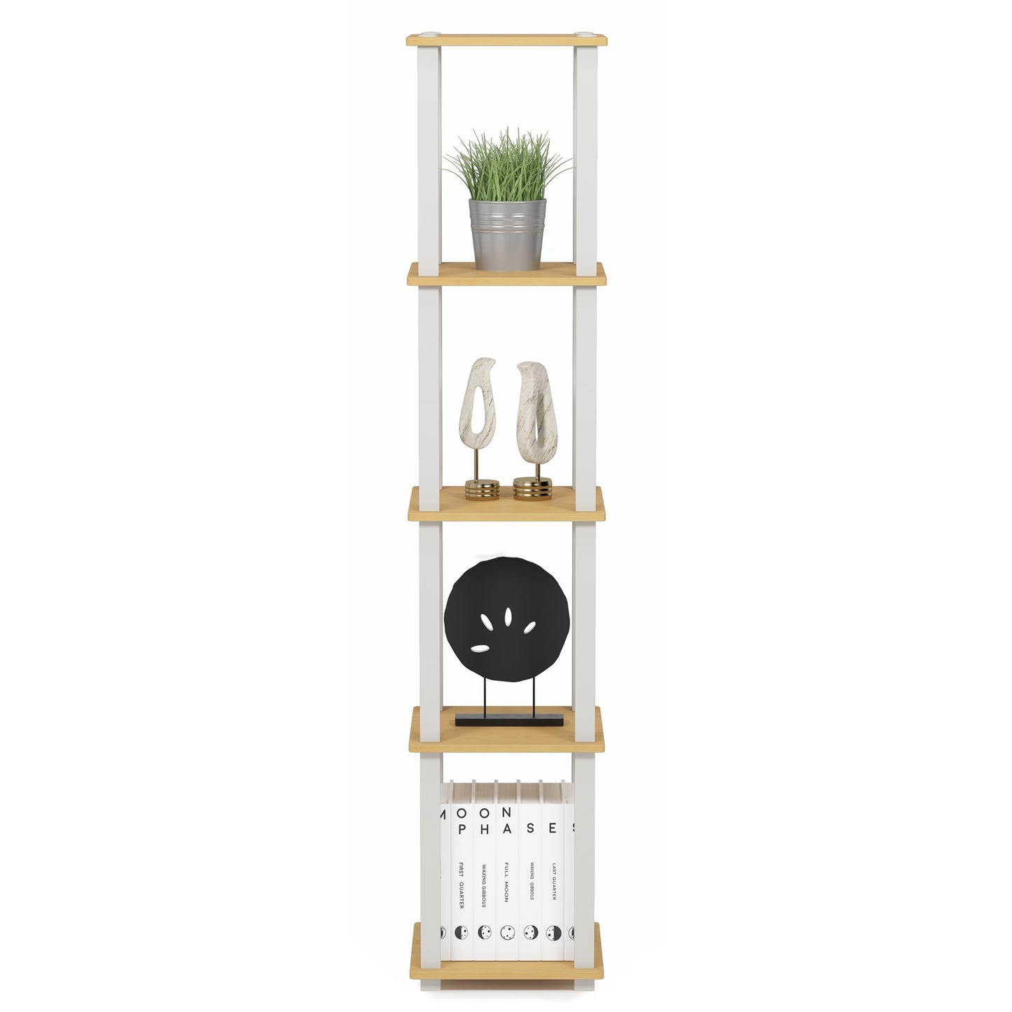 FURINNO Turn-S-Tube 5-Tier Corner Square Rack Display Shelf, Beech/White