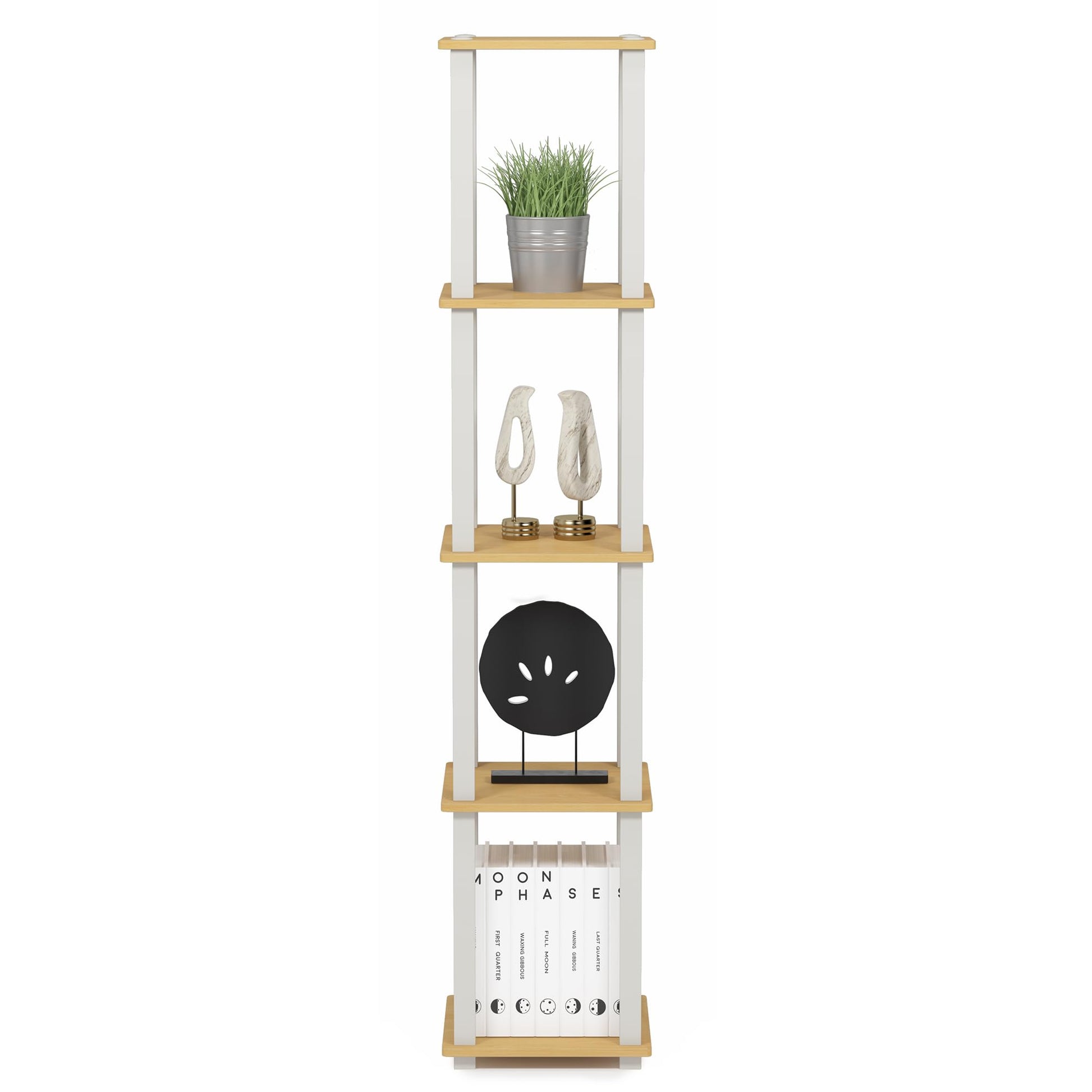 FURINNO Turn-S-Tube 5-Tier Corner Square Rack Display Shelf, Beech/White