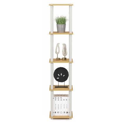 FURINNO Turn-S-Tube 5-Tier Corner Square Rack Display Shelf, Beech/White