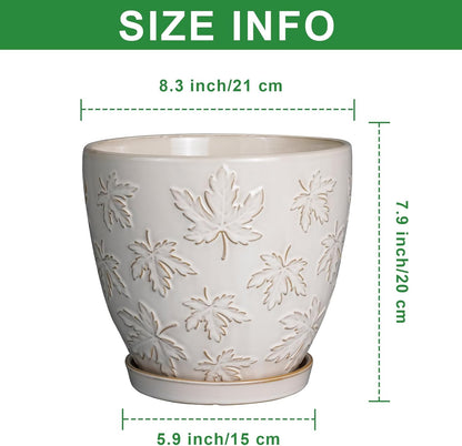 Ceramic Pots for Plants - 8 Inch Plant Pot with Drainage Hole and Saucer Large Planter Pot for Indoor Plants Outdoor Modern Flower Pot Home Decor White