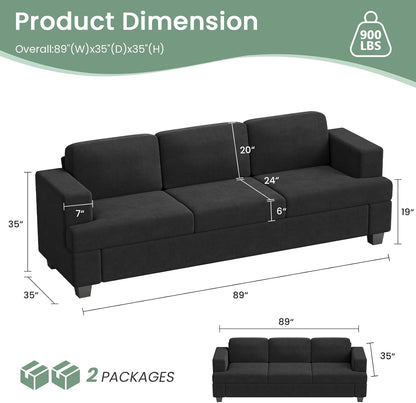 Sofa, 89" 3-Seater Deep Seat Sofa, Modern Comfy Couches for Living Room Apartment Lounge, Dark Grey Chenille