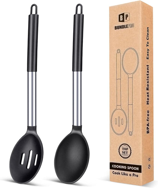 Pack of 2 Large Silicone Cooking Spoons,Non Stick Solid Basting Spoon,Heat-Resistant Kitchen