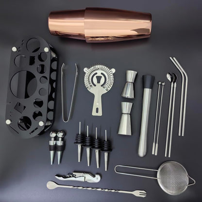22-Piece Cocktail Shaker Set, 25/20oz Bartender Kit, Bartending Stainless Steel Bar Tools Sets for Drink Mixing, Boston Cocktail Shakers with Stand Recipes Booklet (Rose Gold-25-20oz)