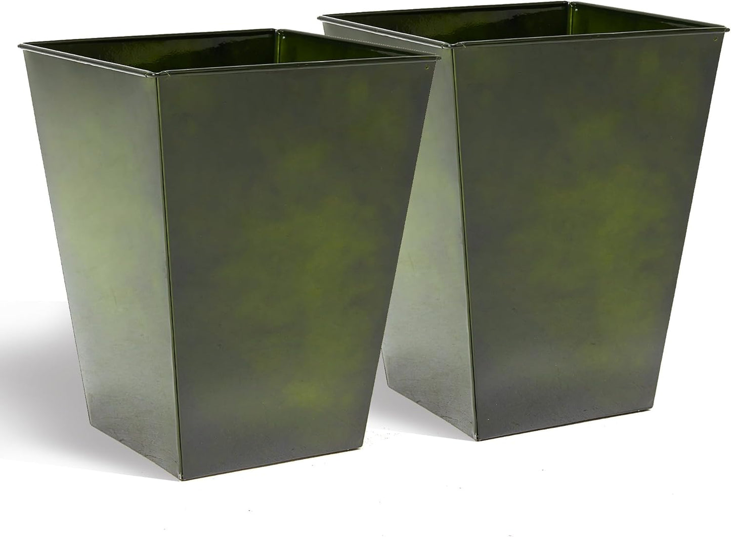 KOL 18''H. Bright Glazed Planter with Drainage Hole, Set of 2, Galvanized Steel Planter Pots for Indoor & Outdoor Use, Decorative Flower Plant Pots for Front Porch, Patio, Deck - Green