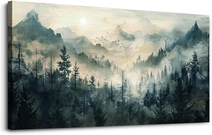 KELIYUAN Mountain View Canvas Wall Painting For Living Room Natural Landscape Painting Misty Forest Wall Decoration For Bedroom Home Decoration Modern Printed Artwork Can Be Hung Directly 20x40 In
