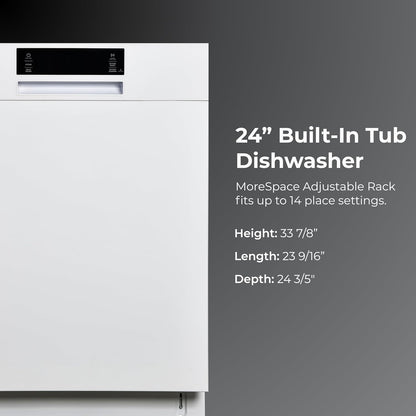 Kenmore 24" Built-in Stainless Steel Tub Dishwasher EasyFlex 3rd, SmartWash, UltraWash Plus, TurboDry, and MoreSpace Adjustable Rack, Energy Star Certified, White