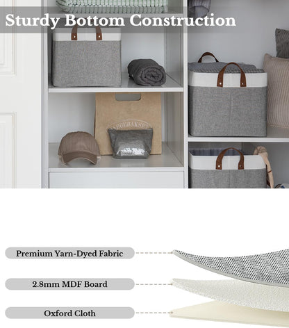 StorageWorks Storage Bins, Fabric Storage Bins for Shelves, Extra Large Storage Baskets with Metal Frame, Closet Baskets and Bins with Handles, Jumbo, Gray and White, 2-Pack