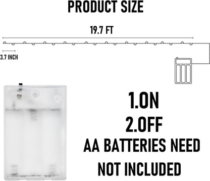 Dazzle Bright Fairy Lights Battery Operated, 20 FT 60 LED Silver Wire Waterproof Battery Operated String Lights, Christmas Decorations for Indoor Outdoor Bedroom Yard Decor, White