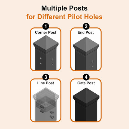 Corner Post for Yard, Garden, Outdoor Fencing – Steel, 2"x2"x78", Black, DIY pre-Drilled 90° Holes, Built-in Rivet Nuts, Soil Installation (1pc)