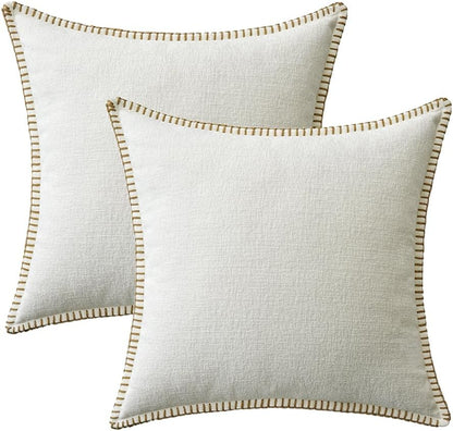 MIULEE Pack of 2 Christmas Pillow Covers 24x24 Inch Pure White Farmhouse Decorative Throw Pillow Covers with Stitched Edge Soft Chenille Solid Dyed Couch Pillow Covers for Sofa Bed Living Room