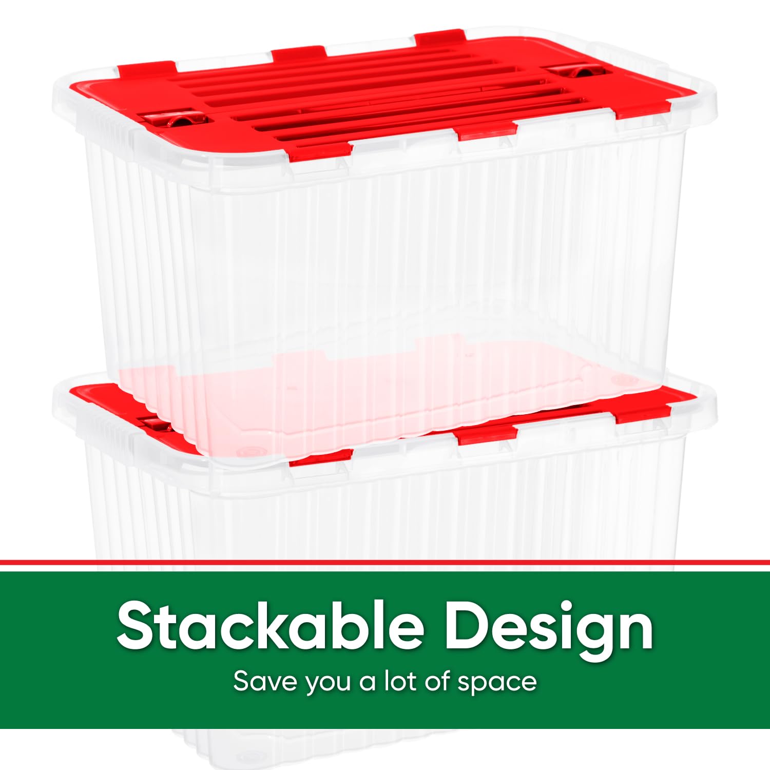 Superio Red Storage Box with Red Hinged Lids, Plastic Container Bins for Organizing with Attached