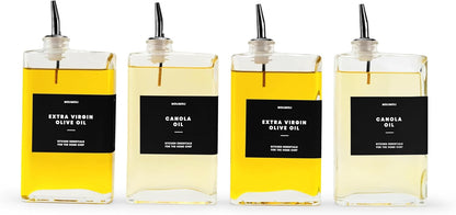 Molimoli Olive Oil Dispenser Bottle for Kitchen, Automatic Pourer, Glass Dispenser for Kitchen, Olive Oil Cruet, | Set of 4 - Black