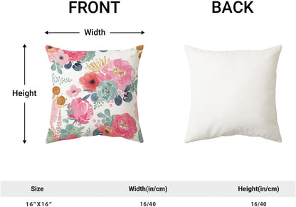 CXMEIFLY Spring Floral Pillow Covers 16 x 16 Inch Set of 2 for Watercolor Pink Flowers Decor Throw Pillows Green Leaves Plant Outdoor Decorative Cushion Cases with Zipper for Couch Bed Decorations