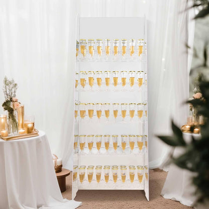 Tableclothsfactory Silver Mirror Finish 5-Tier Wine Glass Stemware Rack, 40 Champagne Flute Holder Foam Board Wall Stand - 5ft