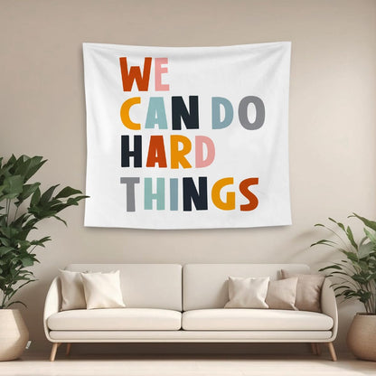 QGFM We Can Do Hard Things Inspirational Tapestry, Boho Classroom Decor, Inspirational Wall Decor, Motivational Tapestry Wall Hanging for Classroom Nursery Kids Room Playroom Decor, 50x60 Inches