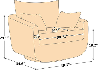 360° Swivel Accent Armchair, 39.3" Oversized, Sherpa Boucle Fabric Sofa Chair with Removable Back & Arm Pillows, Swivel Chair with Cozy Soft Padded, No Assembly Required (1, Camel)