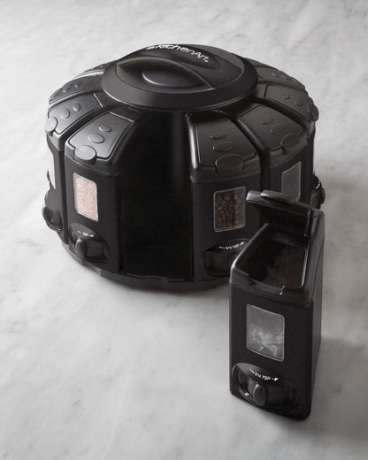 Kitchen Art Select-A-Spice Auto-Measure Pro Carousel 12 Compartments Spice Rack, Black 9.5 x 9.5 x 6.5 inches