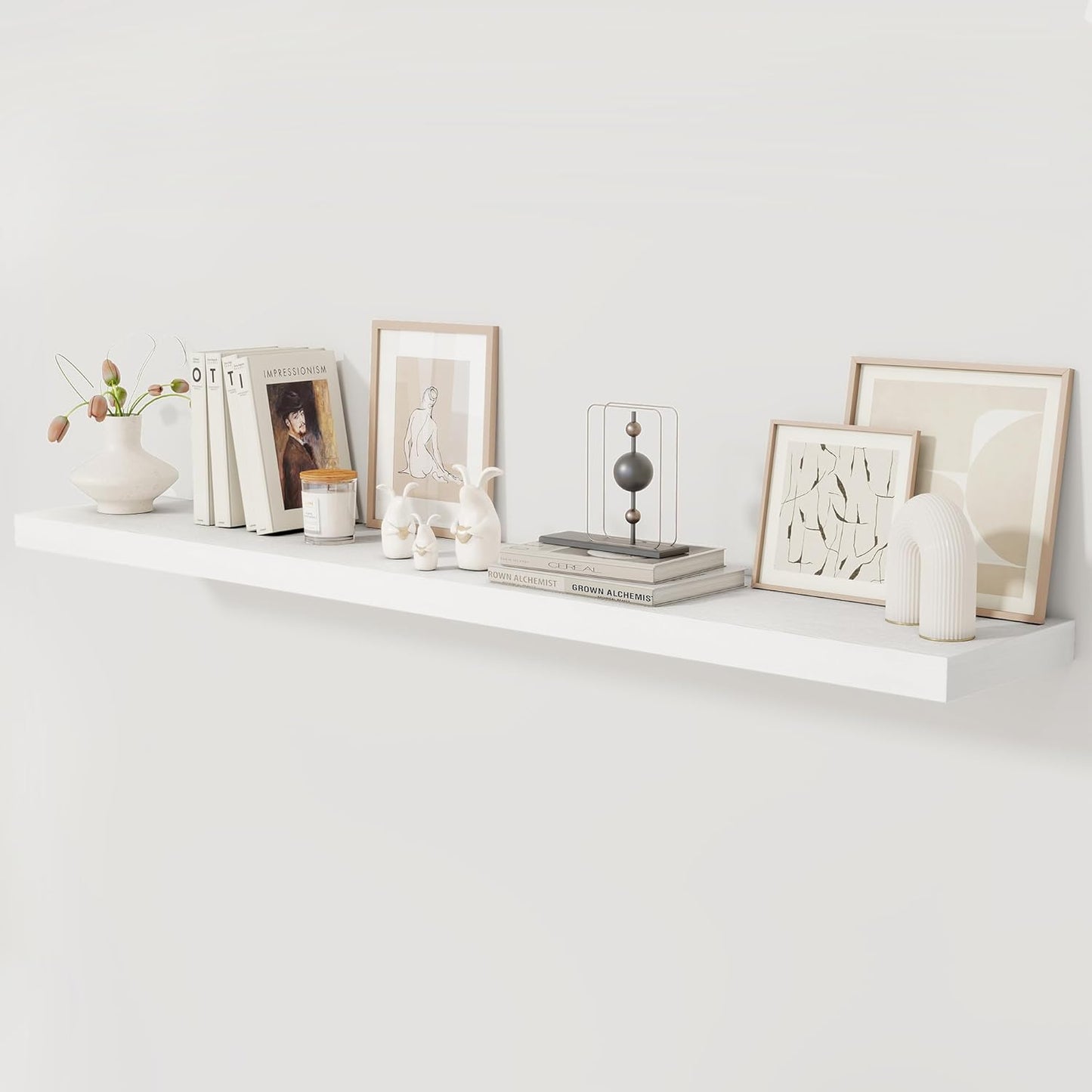 Fun Memories 72 Inch Floating Shelf, 12 Inch Deep Wall Shelf for Fireplace Mantel, Deep Storage Shelves for Home & Office, Wall Shelves with Invisible Bracket, White, Set of 1