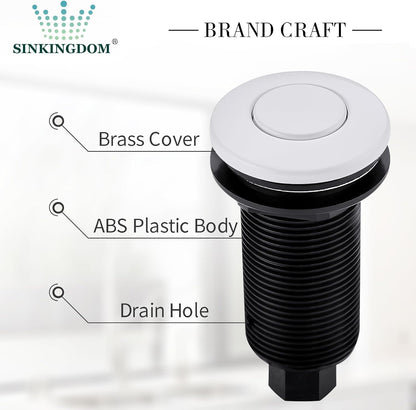Garbage Disposal SinkTop Air Switch Kit,White with Long Button,Brass Made Cover,White