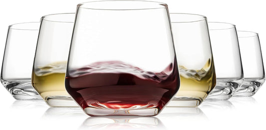 Stemless Wine Glasses Set of 6, 13.5oz Red White Wine Glasses for Daily Use, Hosting, Home Bar