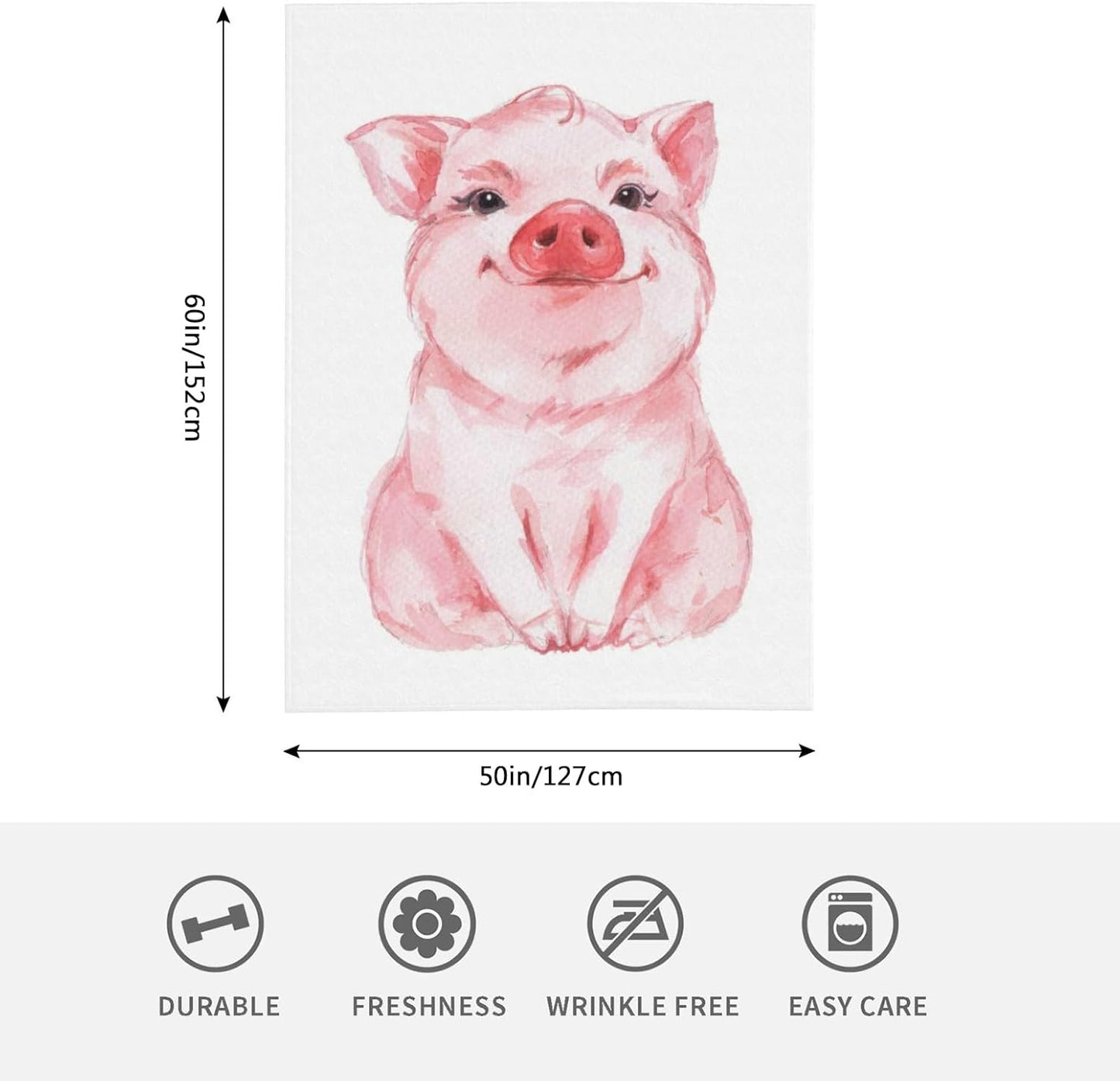 HGOD DESIGNS Lovely Pink Pig Watercolor Blanket, Super Soft Pig Throw Blanket 50"x60" Blanket for Bed Couch Chair Fall Winter Camping Living Room Office