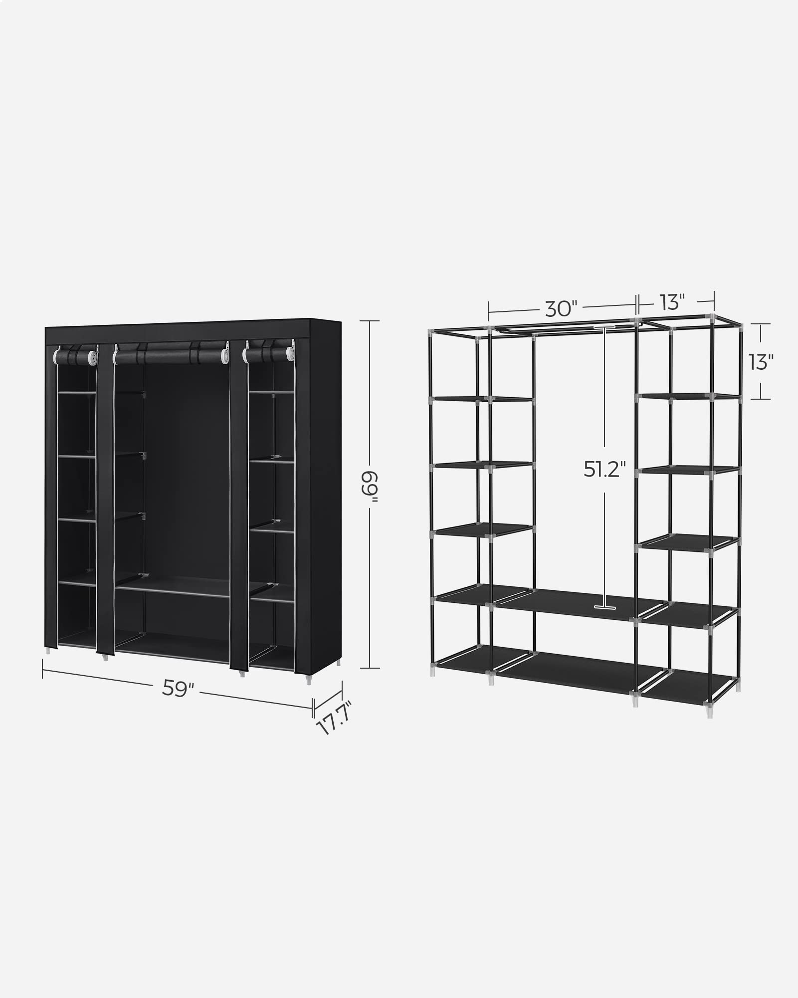 SONGMICS Closet Wardrobe, Portable Closet for Bedroom, Clothes Rail with Non-Woven Fabric Cover