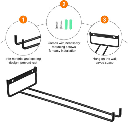 Uxcell 5-Pack Black Iron Wine Glass Rack, 11.02" Hanging Stemware Holder, Under Cabinet & Wall Mountable, Perfect for Kitchens & Bars