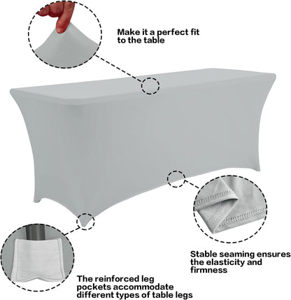 IVAPUPU 6FT Table Cloth for Rectangular Fitted Events Stretch Grey Table Covers Washable Cover Spandex Tablecloth Protector for Party, Wedding, Cocktail, Banquet, Festival