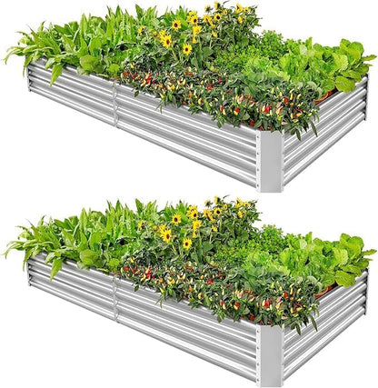 Land Guard 2 Pack 8×4×1ft Galvanized Metal Raised Garden Bed, Metal Planter Kit Box Outdoor for Deep-Rooted Vegetables, Flowers, Green and Herbs…