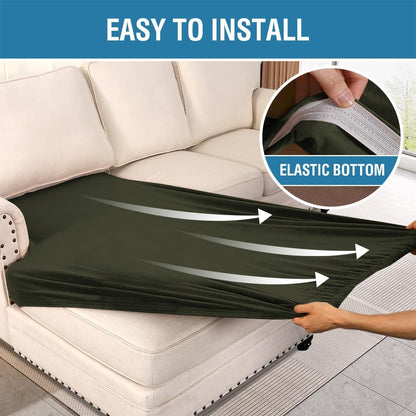 H.VERSAILTEX Velvet Stretch Individual Chaise Cover Sectional Couch Covers for L Shaped Sofa Both Left/Right Furniture Protector Seat Cushion Sofa Cover (1 Piece Chaise Cover, Olive)