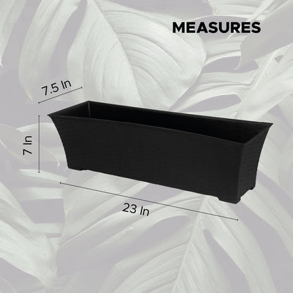 Elly Décor Set of 2 24x8 Rectangular Modern, Resistant and Self Watering Planter with Rattan-Like Finish, 24", Gray